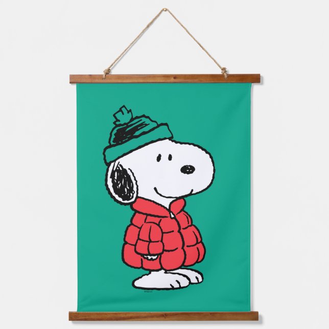 Erdnüsse | Snoopy Winter Coat & Hat Wandteppich Mit Holzrahmen (Vorderseite)