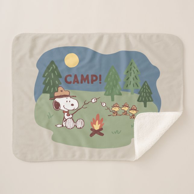 Erdnüsse | Snoopy & Woodstock am Campfire Sherpadecke (Vorderseite (Horizontal))