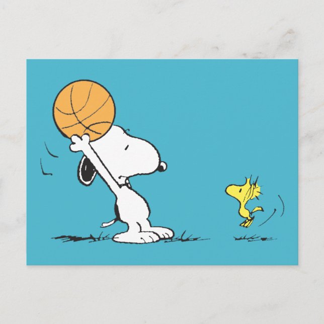 Erdnüsse | Snoopy & Woodstock Basketball Postkarte (Vorderseite)