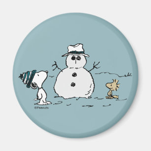 Erdnüsse   Snoopy & Woodstock Bau a Snowman Magnet