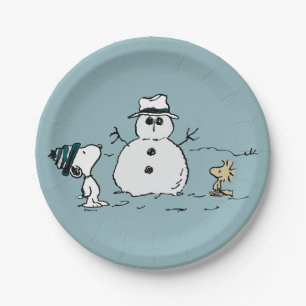 Erdnüsse   Snoopy & Woodstock Bau a Snowman Pappteller