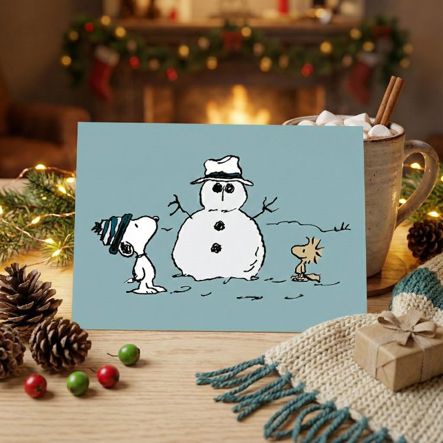Erdnüsse | Snoopy & Woodstock Bau a Snowman Postkarte (Von Creator hochgeladen)
