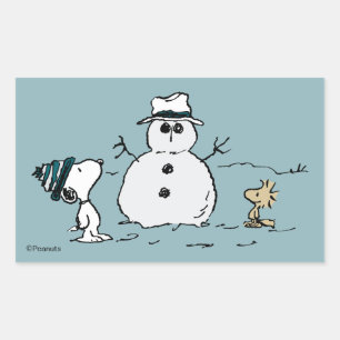 Erdnüsse   Snoopy & Woodstock Bau a Snowman Rechteckiger Aufkleber