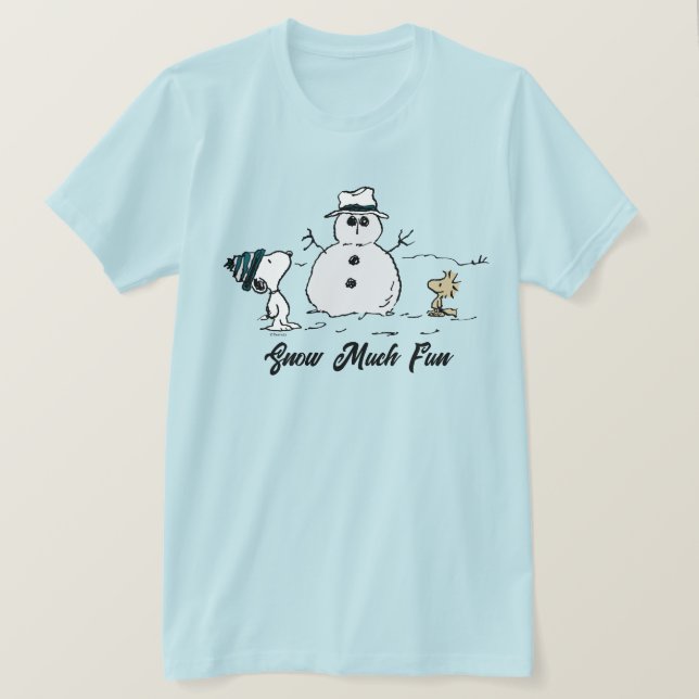 Erdnüsse | Snoopy & Woodstock Bau a Snowman T-Shirt (Design vorne)