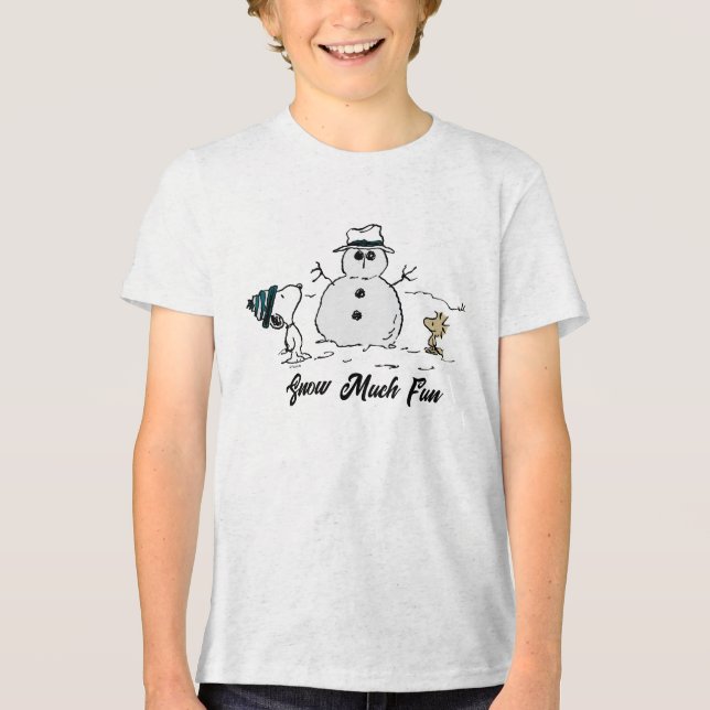 Erdnüsse | Snoopy & Woodstock Bau a Snowman Tri-Blend Shirt (Vorderseite)