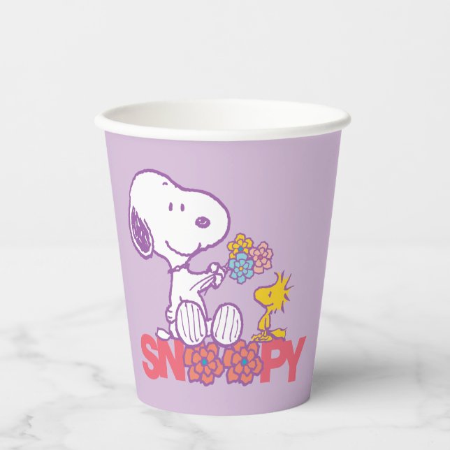 Erdnüsse | Snoopy & Woodstock-Blume Pappbecher (Vorderseite)