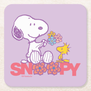 Erdnüsse   Snoopy & Woodstock-Blume Rechteckiger Pappuntersetzer