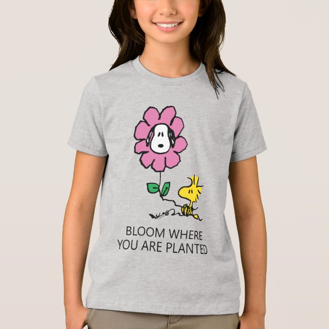 Erdnüsse | Snoopy & Woodstock-Blume Tri-Blend Shirt (Vorderseite)