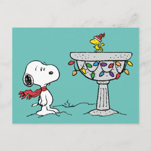 Erdnüsse   Snoopy & Woodstock dekorierte Vogelbade Feiertagspostkarte