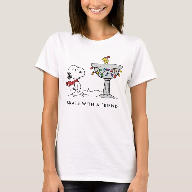 Erdnüsse | Snoopy & Woodstock dekorierte Vogelbade T-Shirt (Vorderseite)
