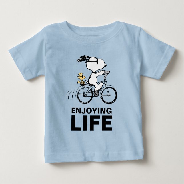 Erdnüsse | Snoopy & Woodstock Fahrrad Baby T-shirt (Vorderseite)