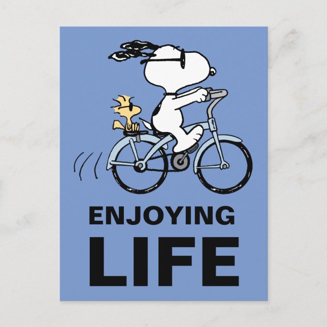 Erdnüsse | Snoopy & Woodstock Fahrrad Postkarte (Vorderseite)