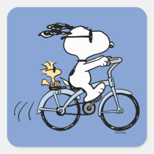 Erdnüsse   Snoopy & Woodstock Fahrrad Quadratischer Aufkleber