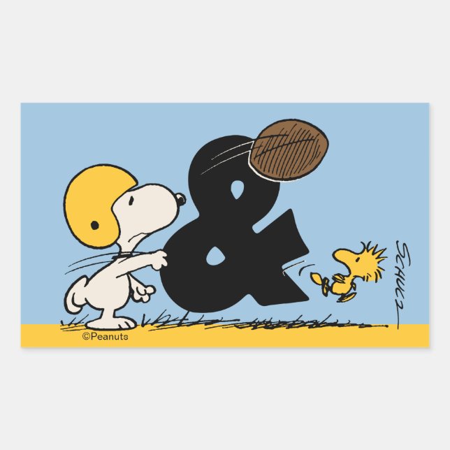 Erdnüsse | Snoopy & Woodstock Football Rechteckiger Aufkleber (Vorderseite)