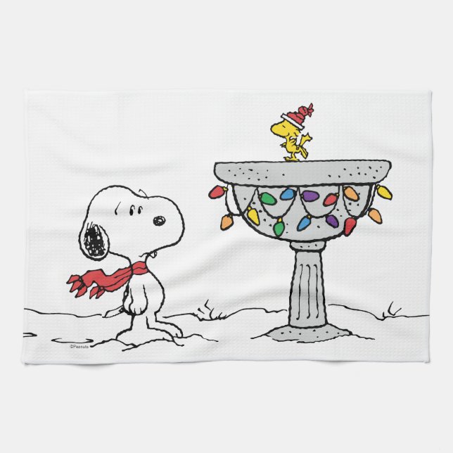 Erdnüsse | Snoopy & Woodstock Gefrorenes Birdbad Geschirrtuch (Horizontal)