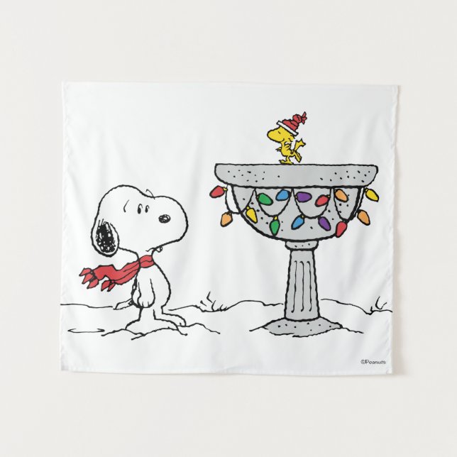 Erdnüsse | Snoopy & Woodstock Gefrorenes Birdbad Wandteppich (Vorderseite (Horizontal))