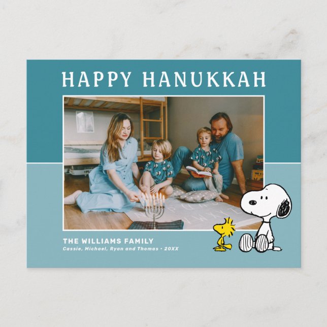 Erdnüsse | Snoopy & Woodstock Happy Hanukkah Feiertagspostkarte (Vorderseite)