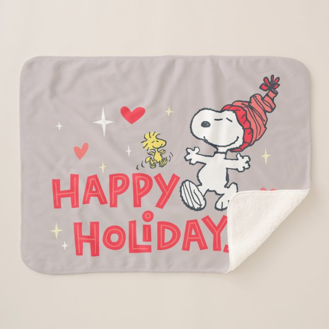 Erdnüsse | Snoopy & Woodstock Happy Holidays Sherpadecke (Vorderseite (Horizontal))