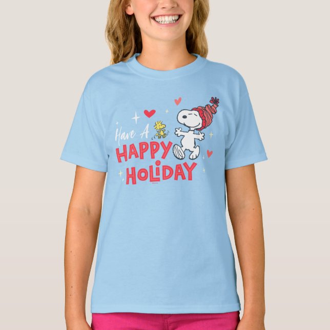 Erdnüsse | Snoopy & Woodstock Happy Holidays T-Shirt (Vorderseite)