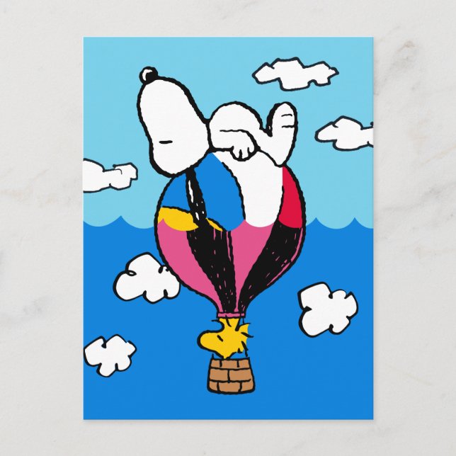 Erdnüsse | Snoopy & Woodstock Heißluftballon Postkarte (Vorderseite)