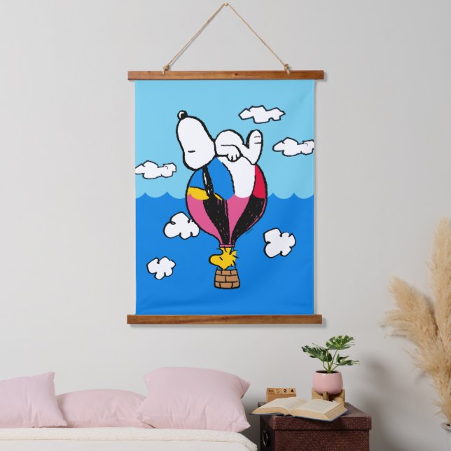 Erdnüsse | Snoopy & Woodstock Heißluftballon Wandteppich Mit Holzrahmen (Schlafzimmer)