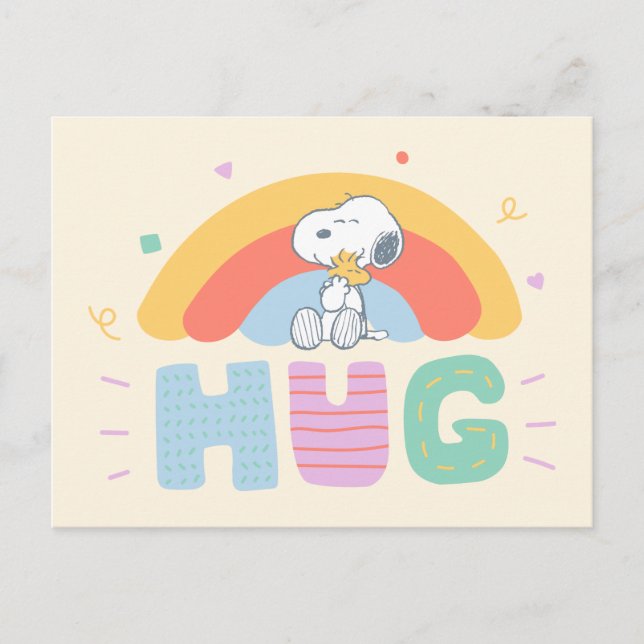 Erdnüsse | Snoopy & Woodstock Hug Postkarte (Vorderseite)