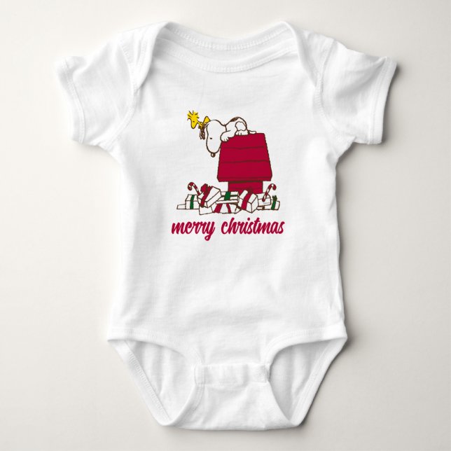 Erdnüsse | Snoopy & Woodstock Merry Ugly Sweater Baby Strampler (Vorderseite)