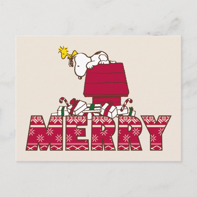 Erdnüsse | Snoopy & Woodstock Merry Ugly Sweater Postkarte (Vorderseite)