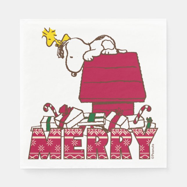 Erdnüsse | Snoopy & Woodstock Merry Ugly Sweater Serviette (Vorderseite)