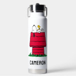 Erdnüsse | Snoopy & Woodstock | Name hinzufügen Trinkflasche<br><div class="desc">Karo dieses lustige Design aus Erdnüssen mit Snoopy und Woodstock.</div>