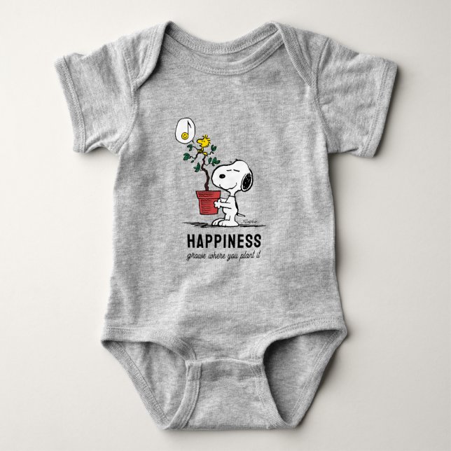 Erdnüsse | Snoopy & Woodstock Pflanze A Baum Baby Strampler (Vorderseite)