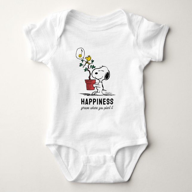 Erdnüsse | Snoopy & Woodstock Pflanze A Baum Baby Strampler (Vorderseite)