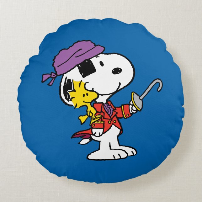 Erdnüsse | Snoopy & Woodstock Pirates Rundes Kissen (Vorderseite)