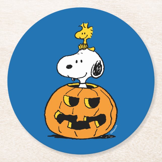 Erdnüsse | Snoopy & Woodstock Pop-up Pumpkin Runder Pappuntersetzer (Vorderseite)