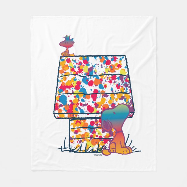 Erdnüsse | Snoopy & Woodstock Rainbow Paint Fleecedecke (Vorderseite)