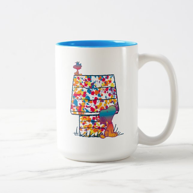 Erdnüsse | Snoopy & Woodstock Rainbow Paint Zweifarbige Tasse (Rechts)