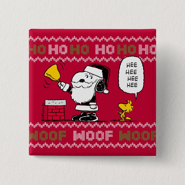 Erdnüsse | Snoopy & Woodstock Santa Bell Ringer Button (Vorderseite)
