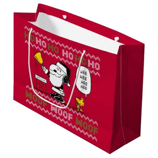 Erdnüsse | Snoopy & Woodstock Santa Bell Ringer Große Geschenktüte (Vorderseite Schrägansicht)