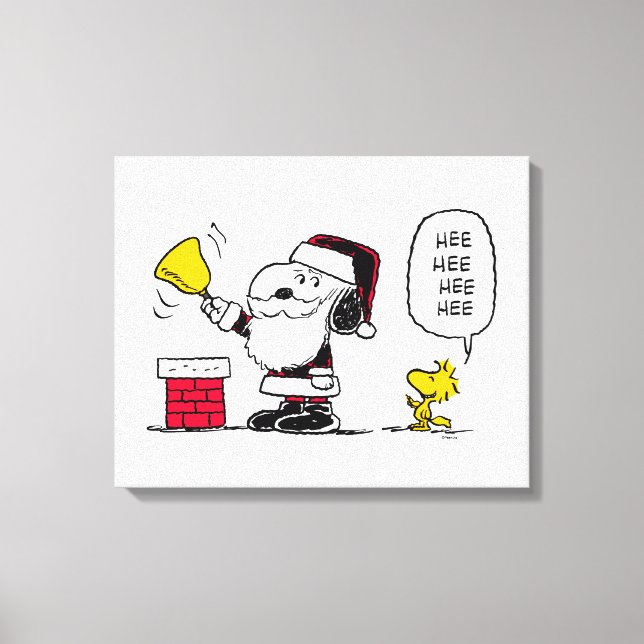Erdnüsse | Snoopy & Woodstock Santa Bell Ringer Leinwanddruck (Vorderseite)