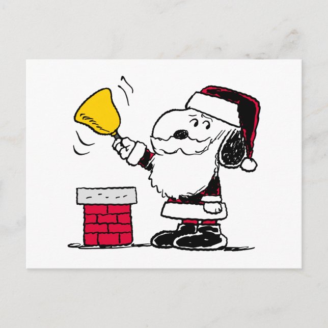 Erdnüsse | Snoopy & Woodstock Santa Bell Ringer Postkarte (Vorderseite)
