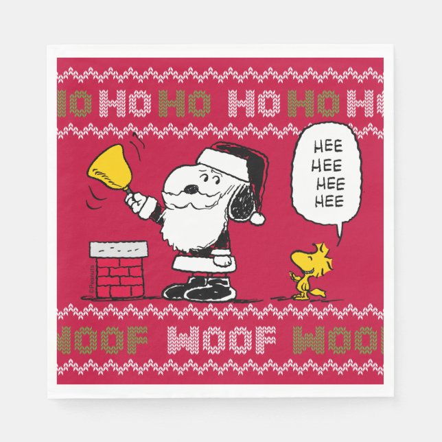Erdnüsse | Snoopy & Woodstock Santa Bell Ringer Serviette (Vorderseite)