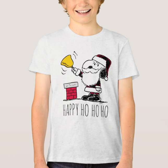 Erdnüsse | Snoopy & Woodstock Santa Bell Ringer Tri-Blend Shirt (Vorderseite)