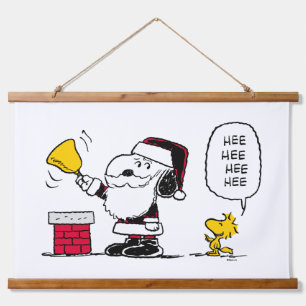 Erdnüsse   Snoopy & Woodstock Santa Bell Ringer Wandteppich Mit Holzrahmen