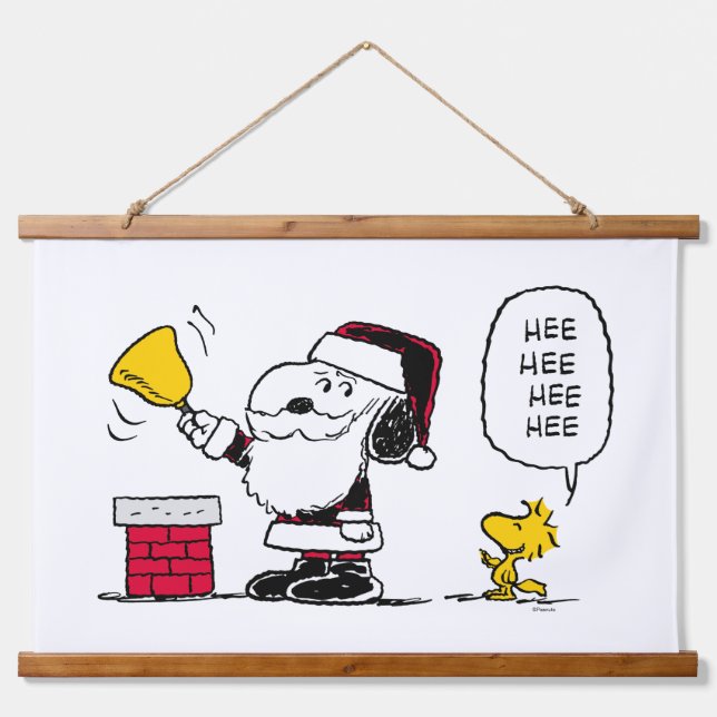 Erdnüsse | Snoopy & Woodstock Santa Bell Ringer Wandteppich Mit Holzrahmen (Vorne)