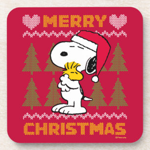 Erdnüsse   Snoopy & Woodstock Santa Claus Hug Getränkeuntersetzer