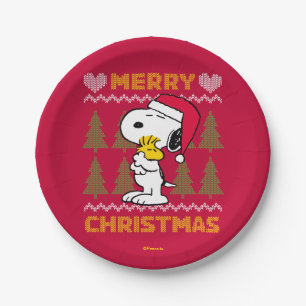 Erdnüsse   Snoopy & Woodstock Santa Claus Hug Pappteller