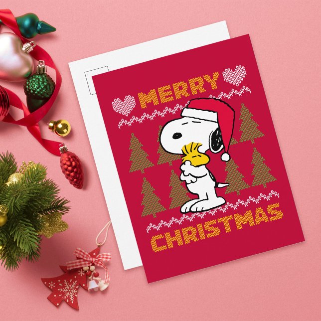 Erdnüsse | Snoopy & Woodstock Santa Claus Hug Postkarte (Card on table)