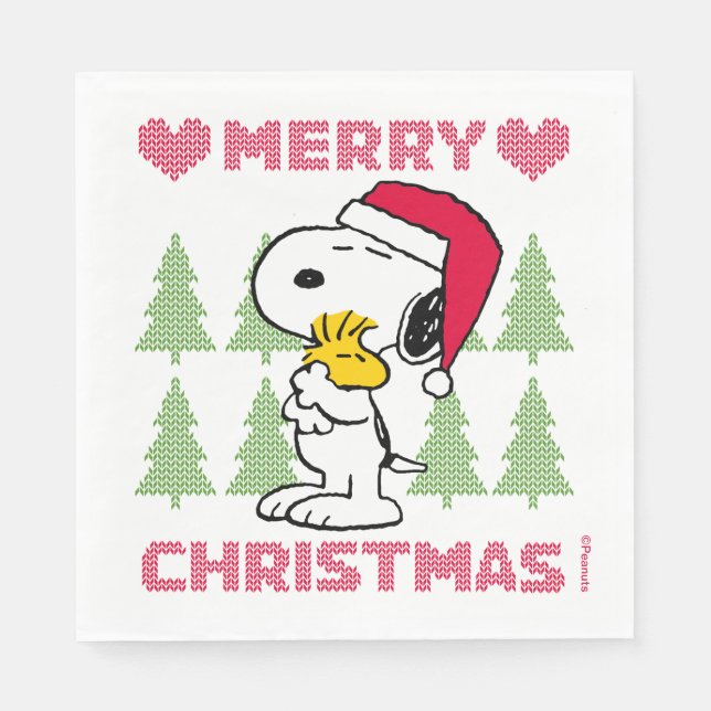 Erdnüsse | Snoopy & Woodstock Santa Claus Hug Serviette (Vorderseite)