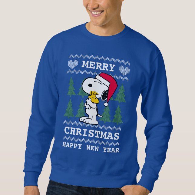 Erdnüsse | Snoopy & Woodstock Santa Claus Hug Sweatshirt (Vorderseite)