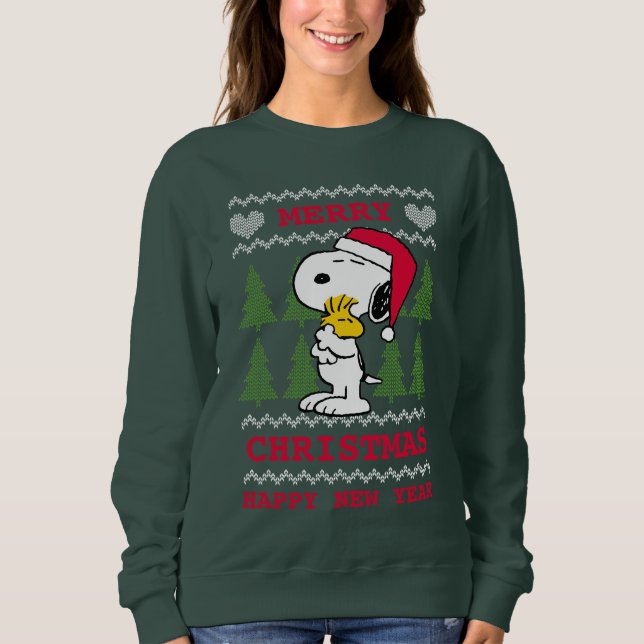 Erdnüsse | Snoopy & Woodstock Santa Claus Hug Sweatshirt (Vorderseite)